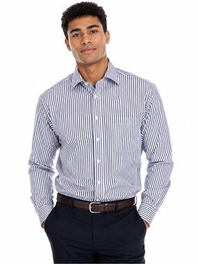 Ike Behar New York Blue White Striped Dress Shirt 16.5 35 100% Cotton